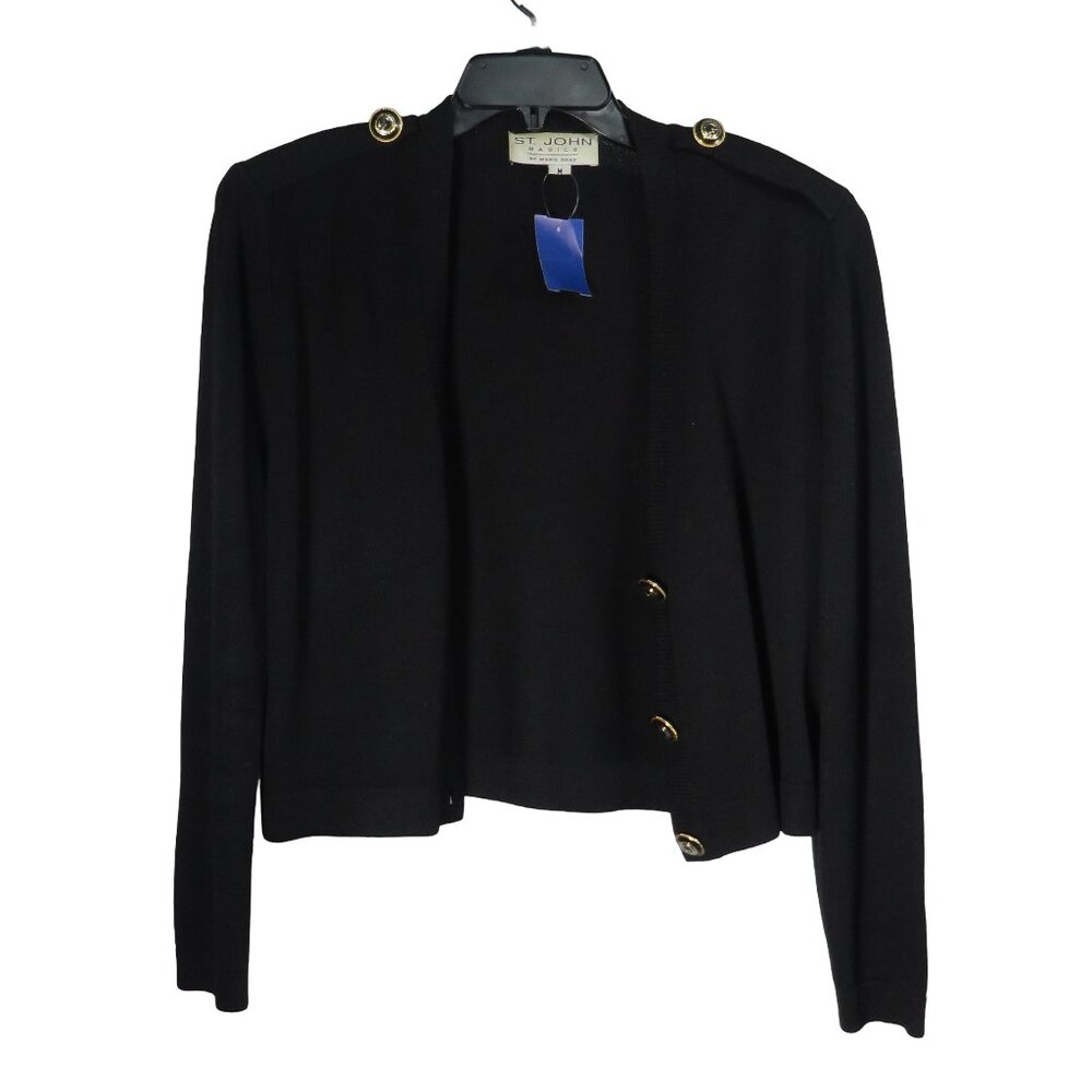 St‎ John Basics Black Sweater with Gold Buttons Size M